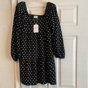 Black Polka Dot Long Sleeve Dress